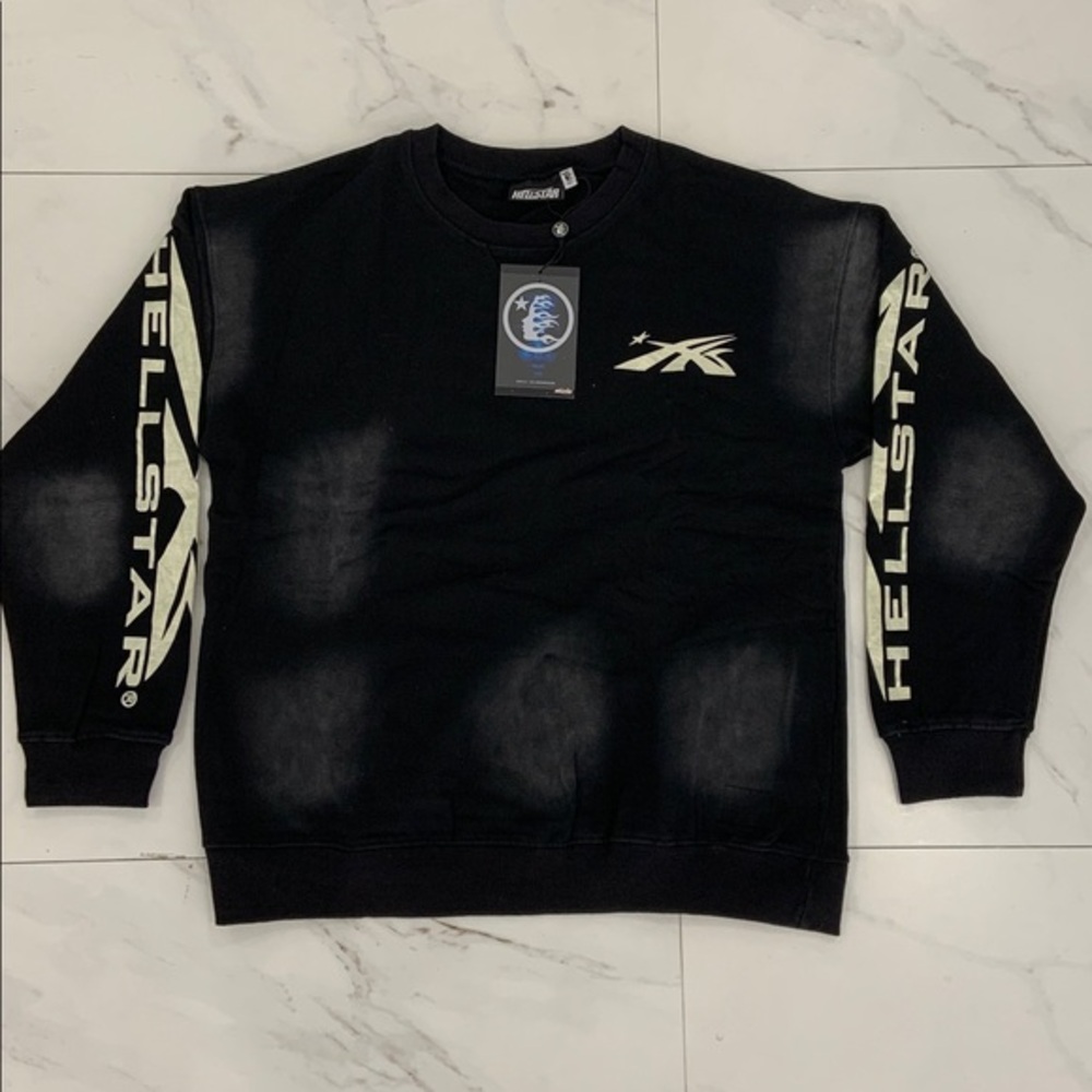 Hellstar Logo Washed Black Sweater for Men size Large
